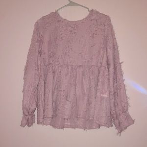 Feathered long sleeve pink babydoll top